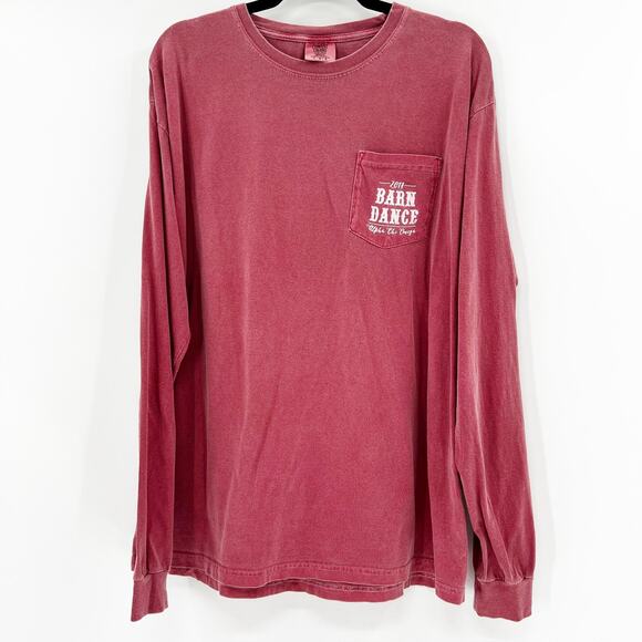 Urban Outfitters Red Head over Boots Barn Dance 2017 Long Sleeve Pocket Tee L - Picture 1 of 3